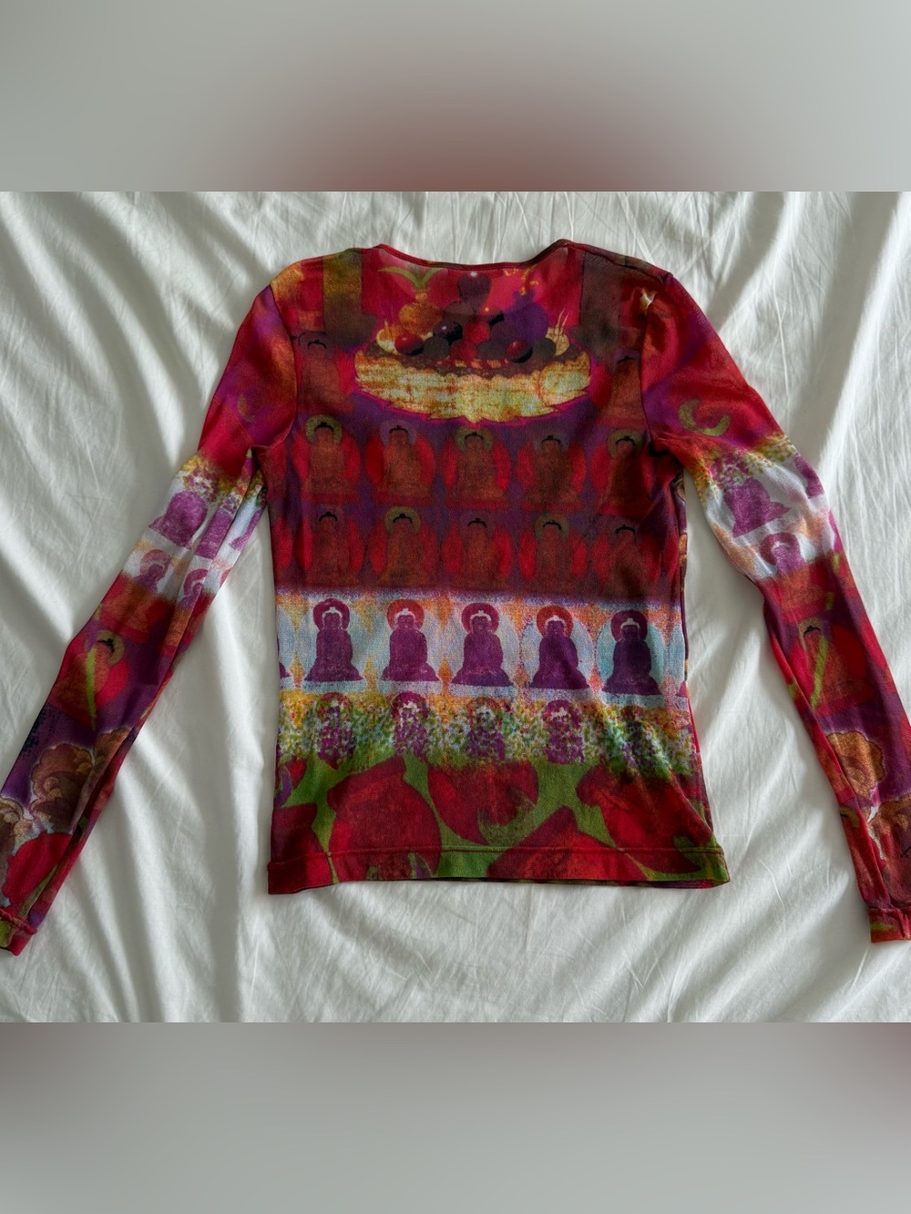 Vintage Vivienne Tam Buddha Print Mesh Top - Picture 2 of 2